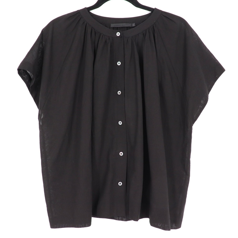 Jenni Kayne Willow Blouse Size M Black Cotton Linen Blend Boxy Collared Top